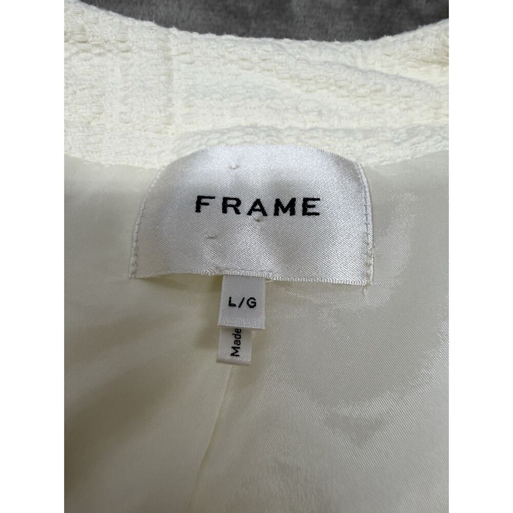 FRAME Cream Cotton Collarless Button Front Jacket Women’s Large - Picture 10 of 11